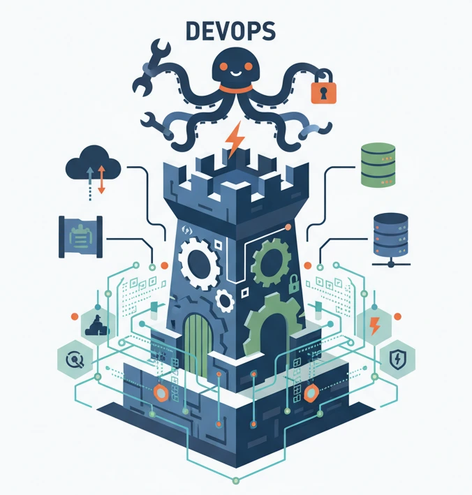 Secure DevOps and hardened infrastructure architecture illustration
